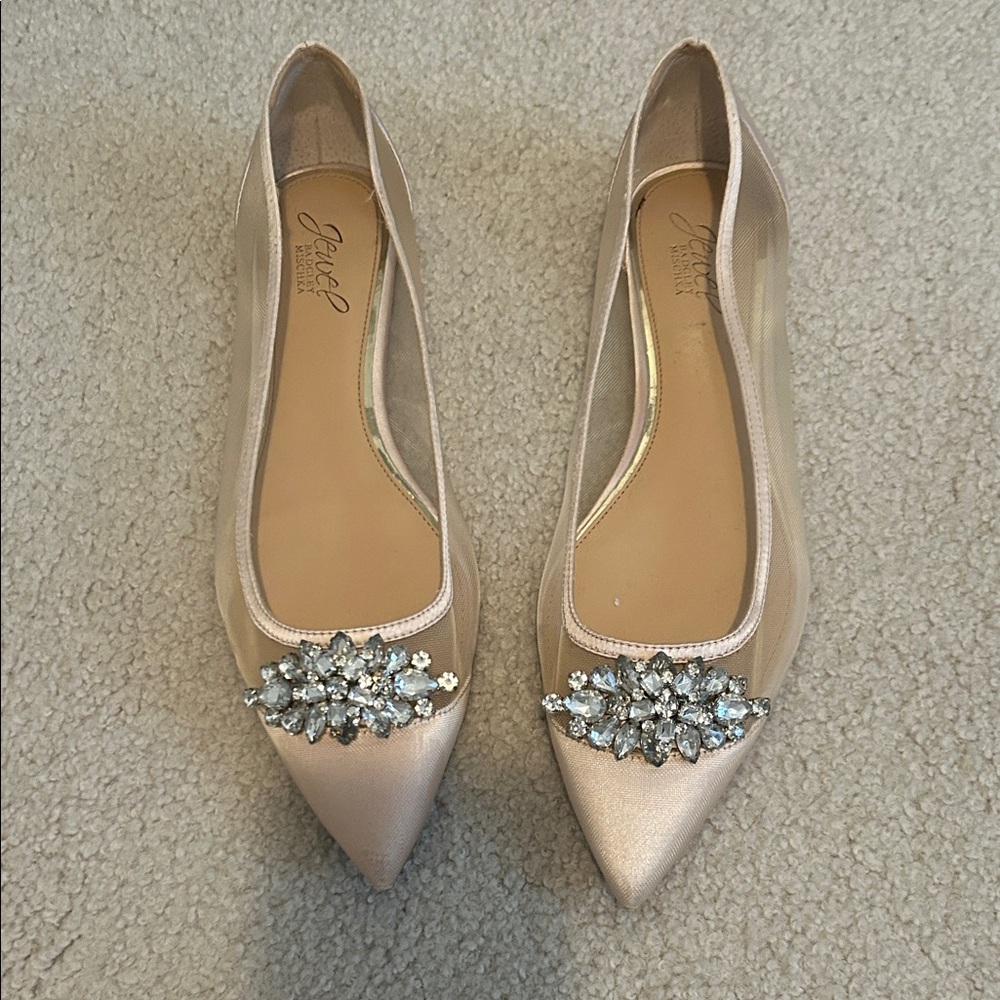 Jewel Badgley Mischka Champagne Jeweled Flats